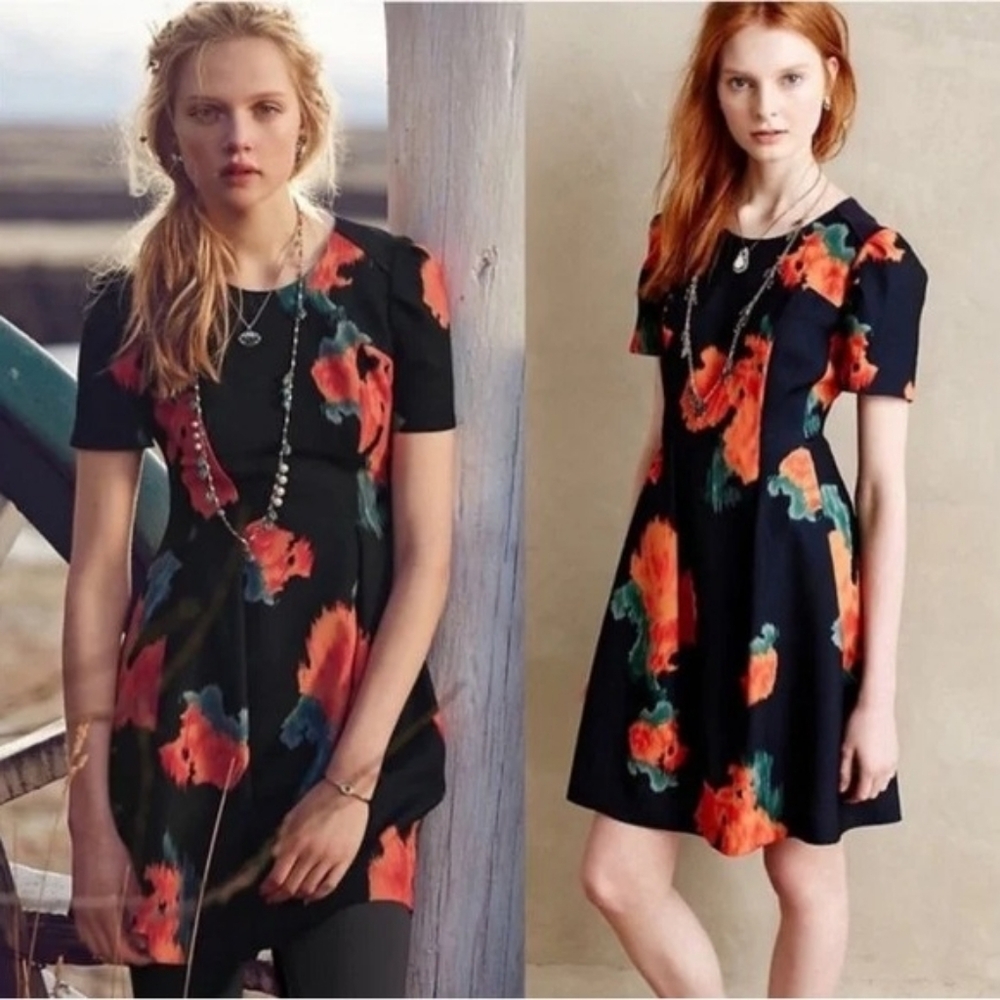 Anthropologie Floral Navy Dress